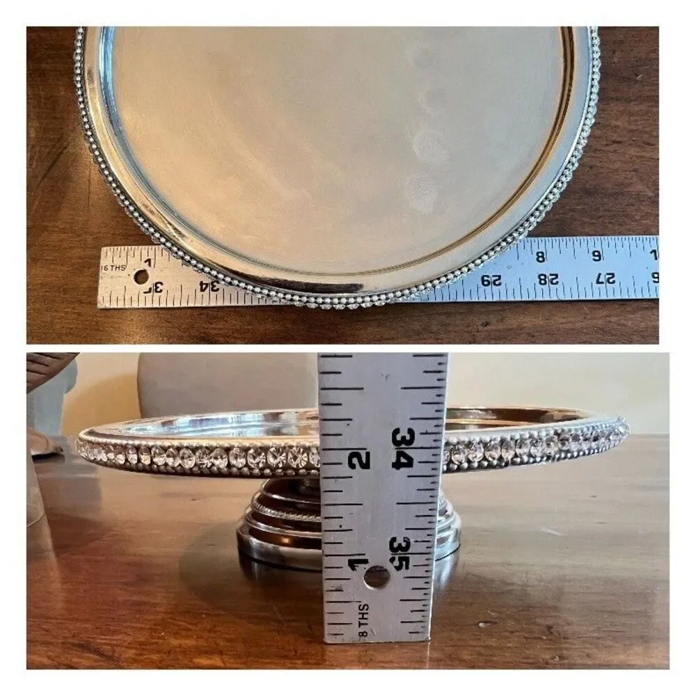 Crystal Rhinestone Pedestal Cake Stand Pastry Keeper w Metal Base